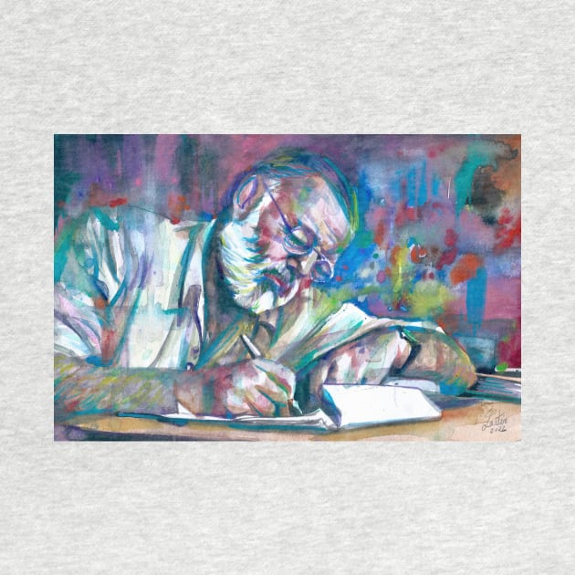 ERNEST HEMINGWAY writing - watercolor portrait by lautir